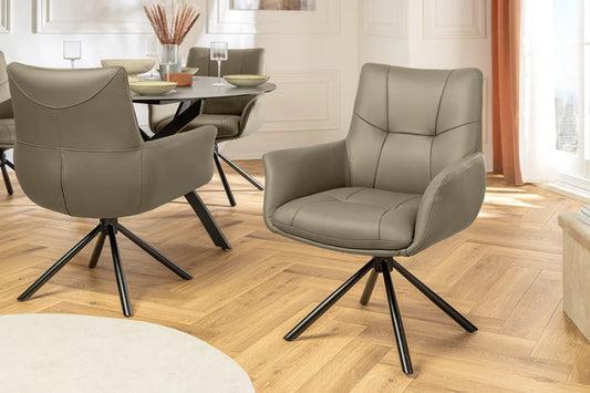 Set 2 scaune rotative din Piele Maro taupe si Metal Negru Hx86Lx64xA64cm Signature