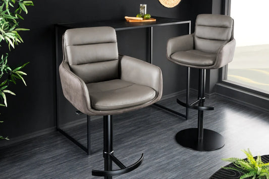 Scaun de bar rotativ cu inaltime reglabila din Piele natura/Microfibra Maro taupe si Metal Negru Hx94-114Lx53xA66cm Big George