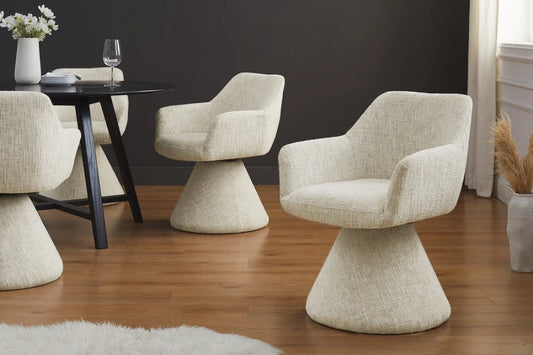 Scaun pivotant din Chenille Bej si Metal/Lemn Bej Hx79Lx61xA62cm Ambiento