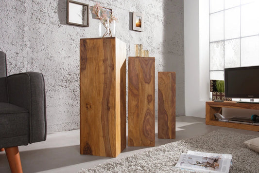 Set 3 coloane decorative din Lemn de sheesham Maro H60/70/80xL15/20/25cm Makassar