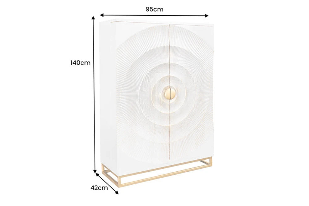 Dulap bar din Lemn de mango Alb si Metal Auriu L95xH140cm GOLDEN SUNSET