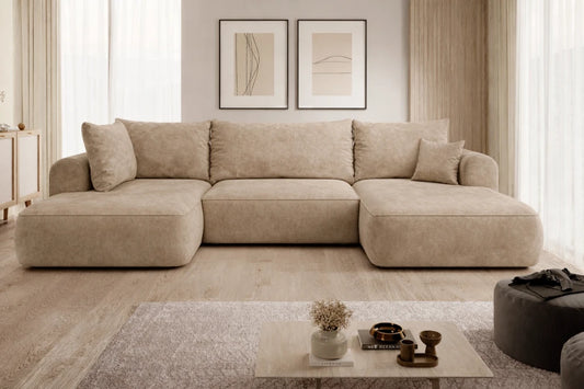 Coltar extensibil catifea cappuccino cu lada depozitare Nubio III 364x159cm