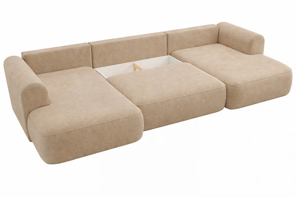 Coltar extensibil catifea cappuccino cu lada depozitare Nubio III 364x159cm