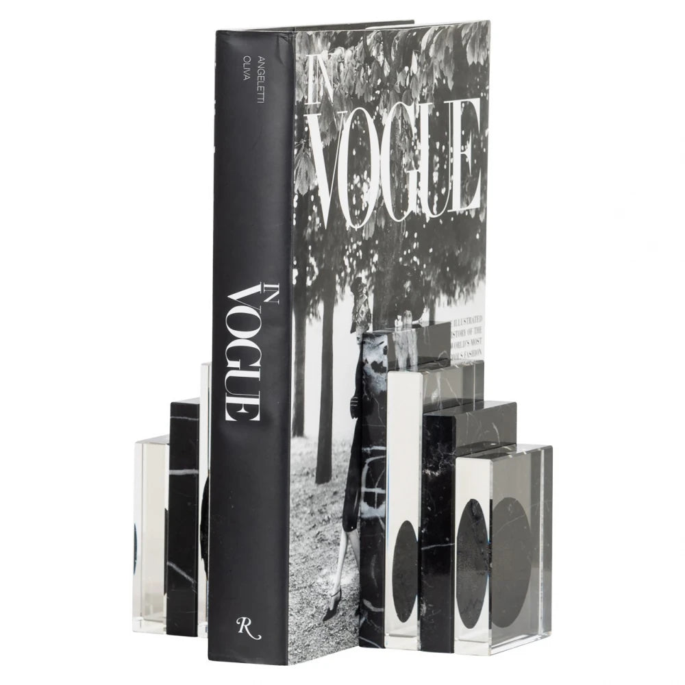 Set stand pentru carti din Marmura/Sticla Negru/Transparent L15xH16.5cm Fancy Richmond interiors
