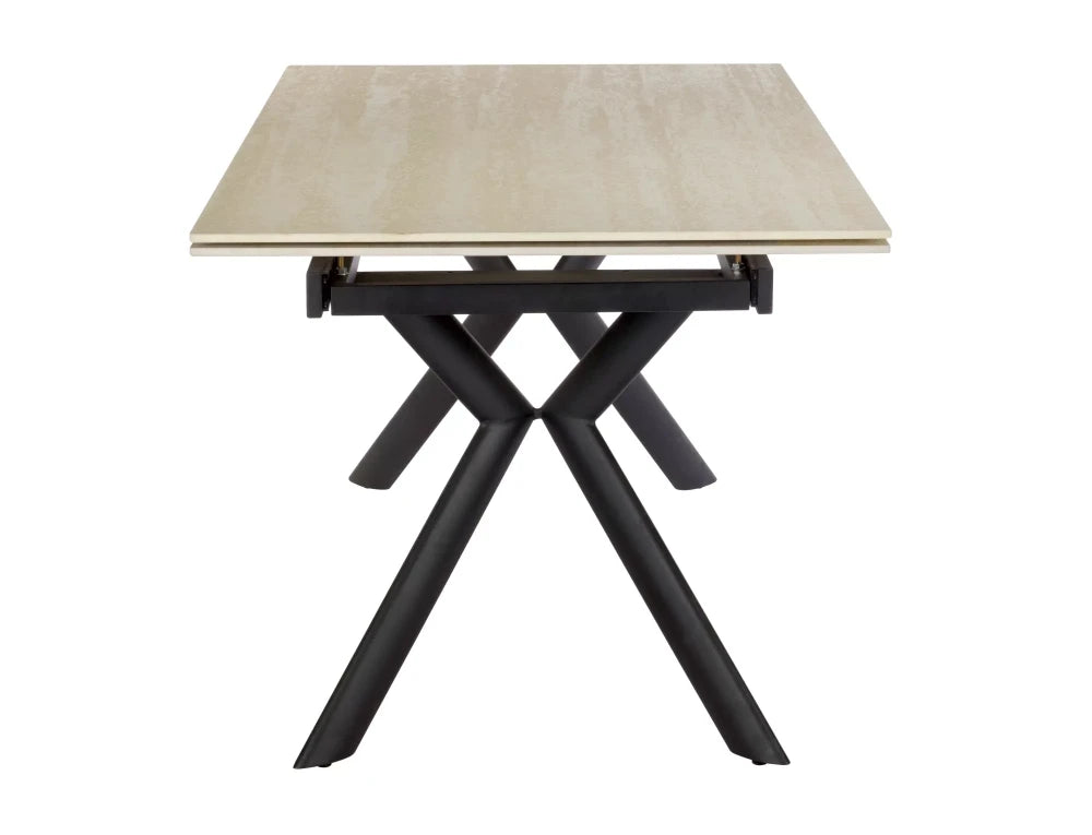 Masa extensibila din Ceramica Bej cu efect de travertin si Metal Negru L160-240xH75cm Norton
