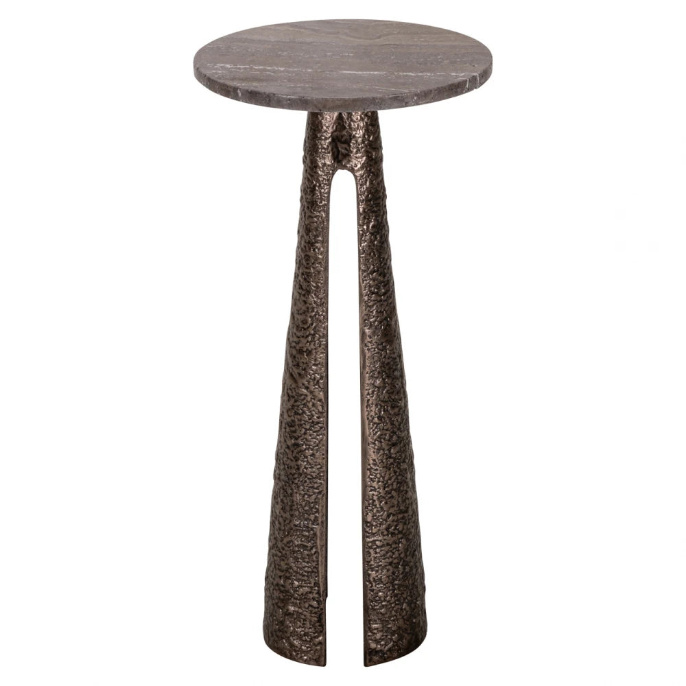 Masuta laterala din Aluminiu Bronz si Travertin Maro D30xH63cm Eldora Richmond interiors