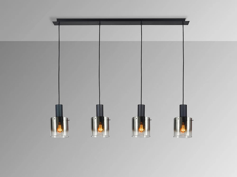Lustra din Metal Negru si Sticla Fumuriu 4x20W L120xH160cm Venize