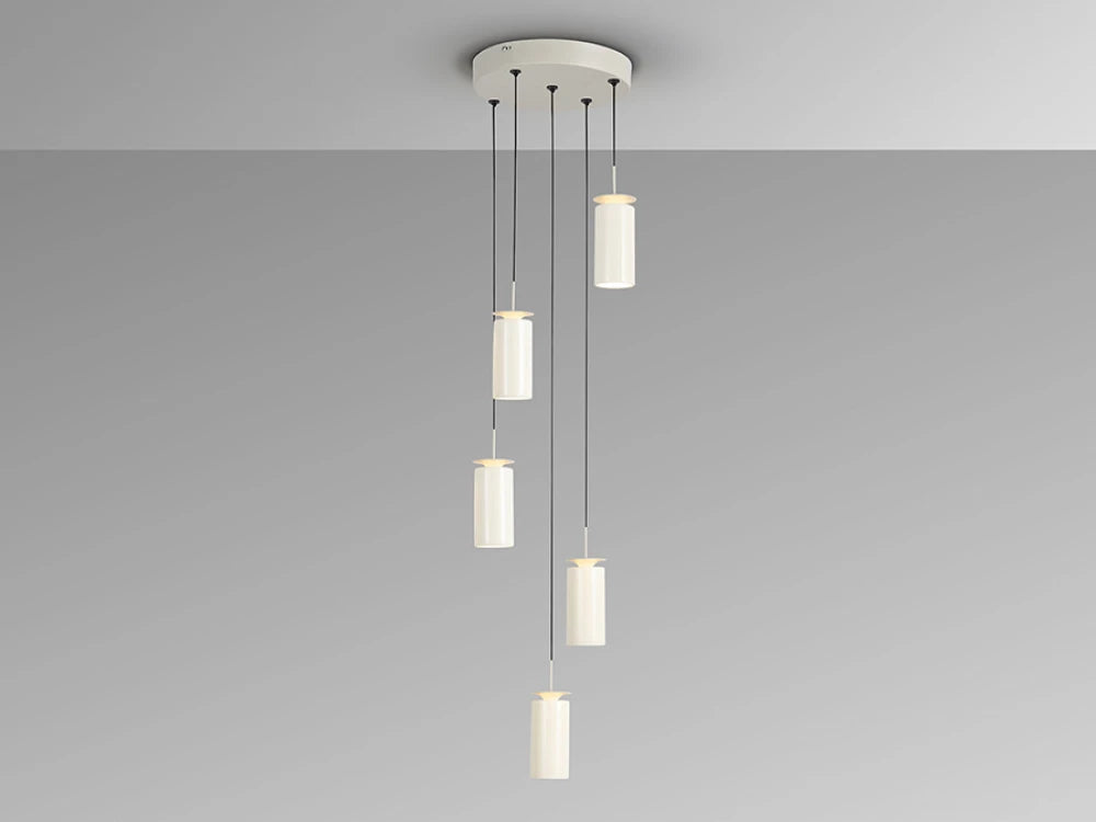 Lustra din Metal Gri si Ceramica Crem 40W D40xH160cm Alfara