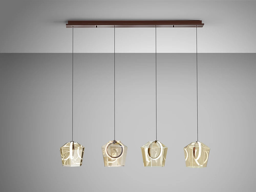 Lustra din Aluminiu Bronz Inchis si Sticla Auriu Sampanie 24W L109xH160cm Ingrid