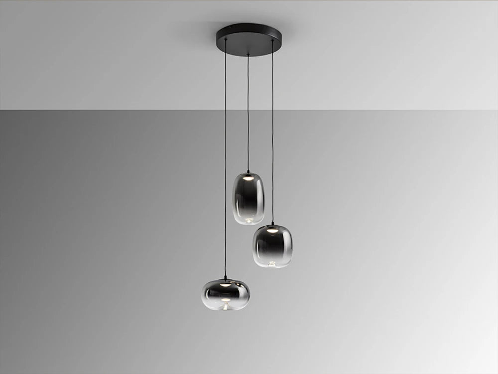 Lustra din Metal Negru si Sticla Gri Fumuriu 18W D33xH220cm Onice