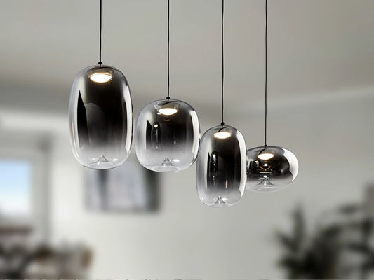 Lustra din Metal Negru si Sticla Gri Fumuriu 24W L90xH220cm Onice