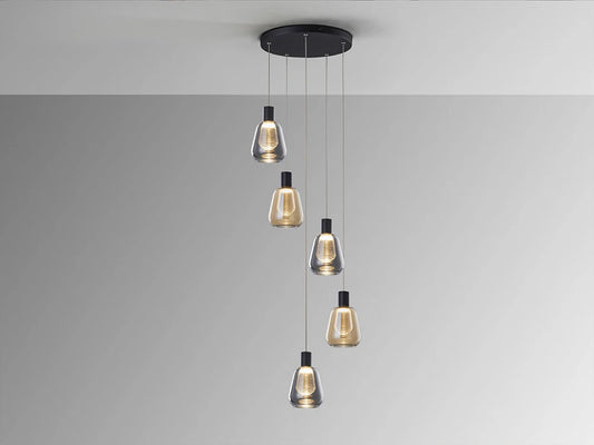 Lustra din Metal Negru si Sticla Auriu Amber/Transparent 25W D40xH180cm Carisa