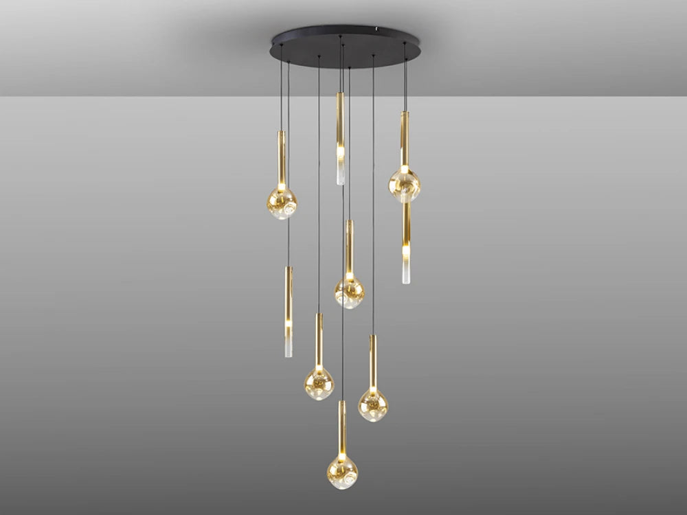 Candelabru din Metal Negru si Sticla Auriu Amber/Transparent 36W D65xH200cm Essenza