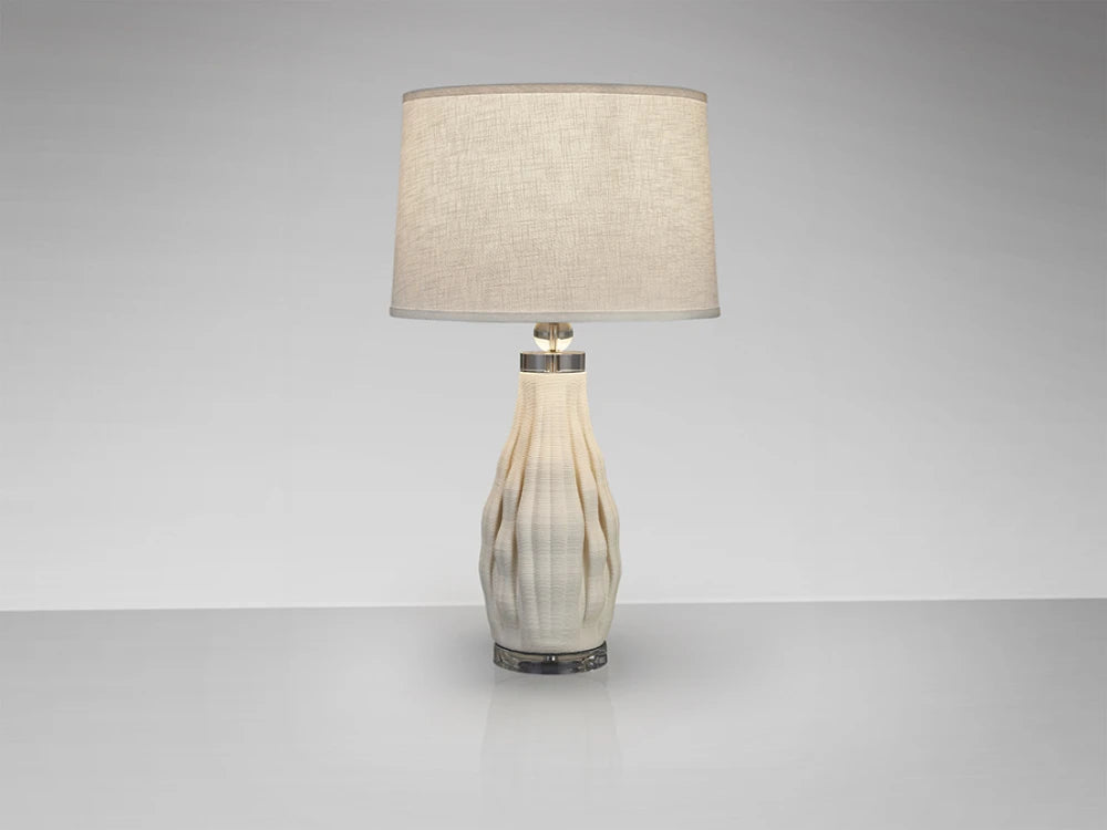 Veioza din Ceramica Alb si Textil Alb 20W D42xH76cm Tessa