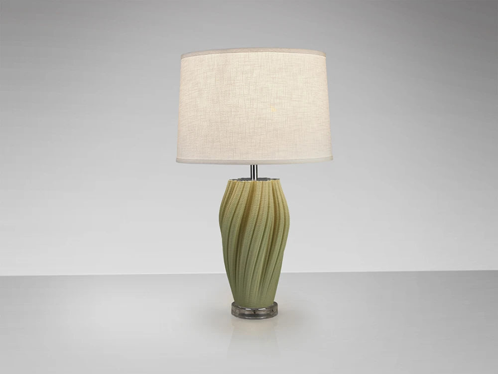 Veioza din Ceramica Verde Deschis si Textil Alb 60W D43xH70cm Salome