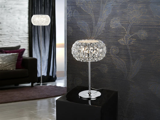 Veioza din Metal Argintiu si Cristale Transparent 3x10W D24xH40cm Diamond