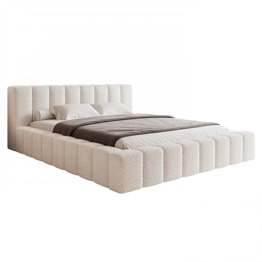 Pat 200 x 200 tapitat cu Stofa boucle Abriamo Alb Cubo