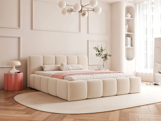 Pat 200 x 200 tapitat cu Stofa boucle Quelle Crem Aeris