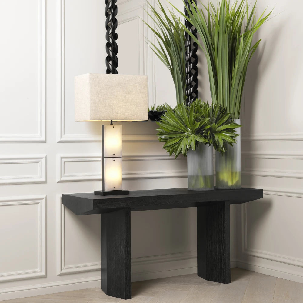 Veioza din Metal/Alabastru Bronz/Alb si Stofa Crem H95xL50cm Ortiz Eichholtz