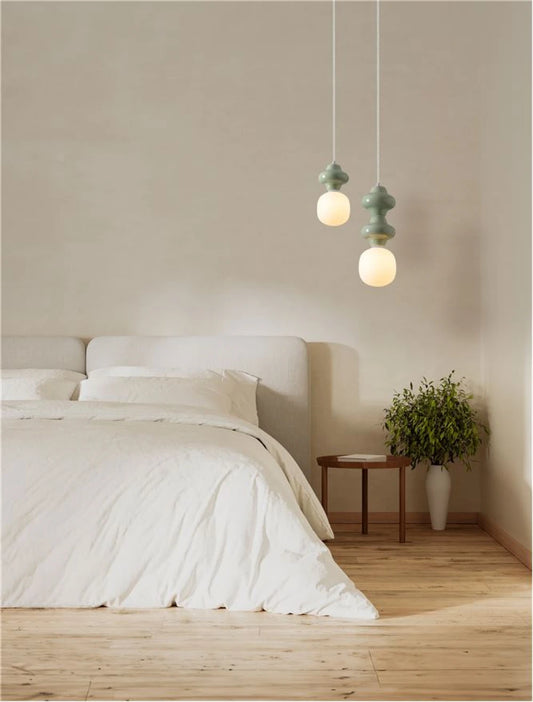 Pendul din Metal Alb Ceramica verde si Sticla alb H198xD18cm IP20 E14 5W Clio