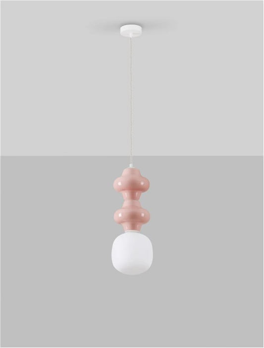Pendul din Metal Alb Ceramica Roz si Sticla alb H215xD18cm IP20 E14 5W Clio