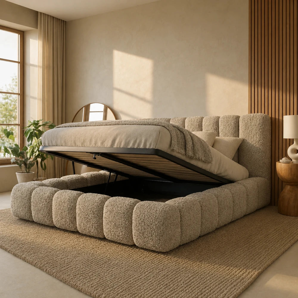 Pat tapitat cu material boucle Bej 180 x 200 Dallas Slim