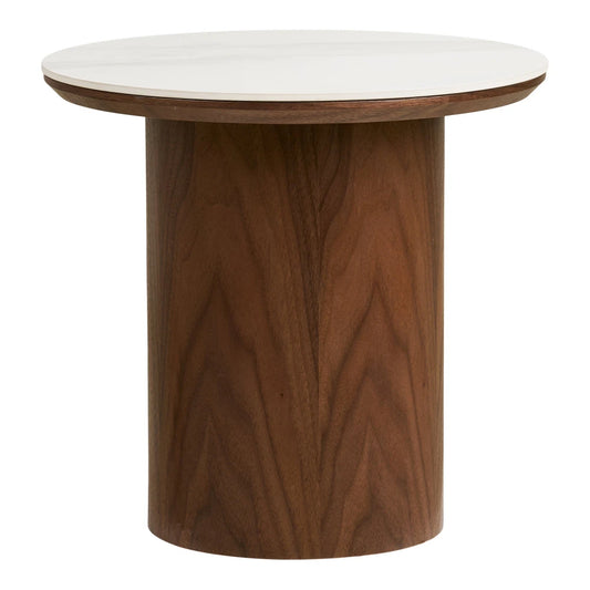 Masuta laterala din MDF+Furnir de frasin Maro si Ceramica Alb D40xH38cm Noli
