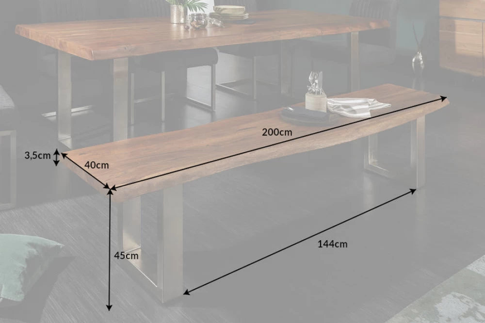 Bancheta din Metal Argintiu si Lemn de salcam Maro H45xL200cm Mammut