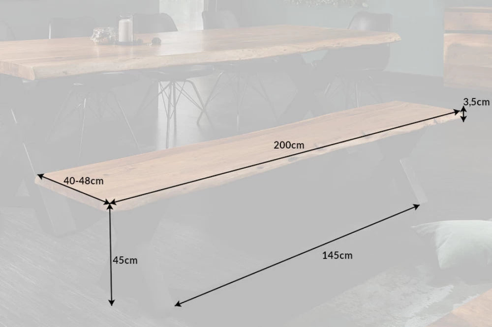 Bancheta din Metal Negru si Lemn de salcam Maro H45xL200cm Mammut