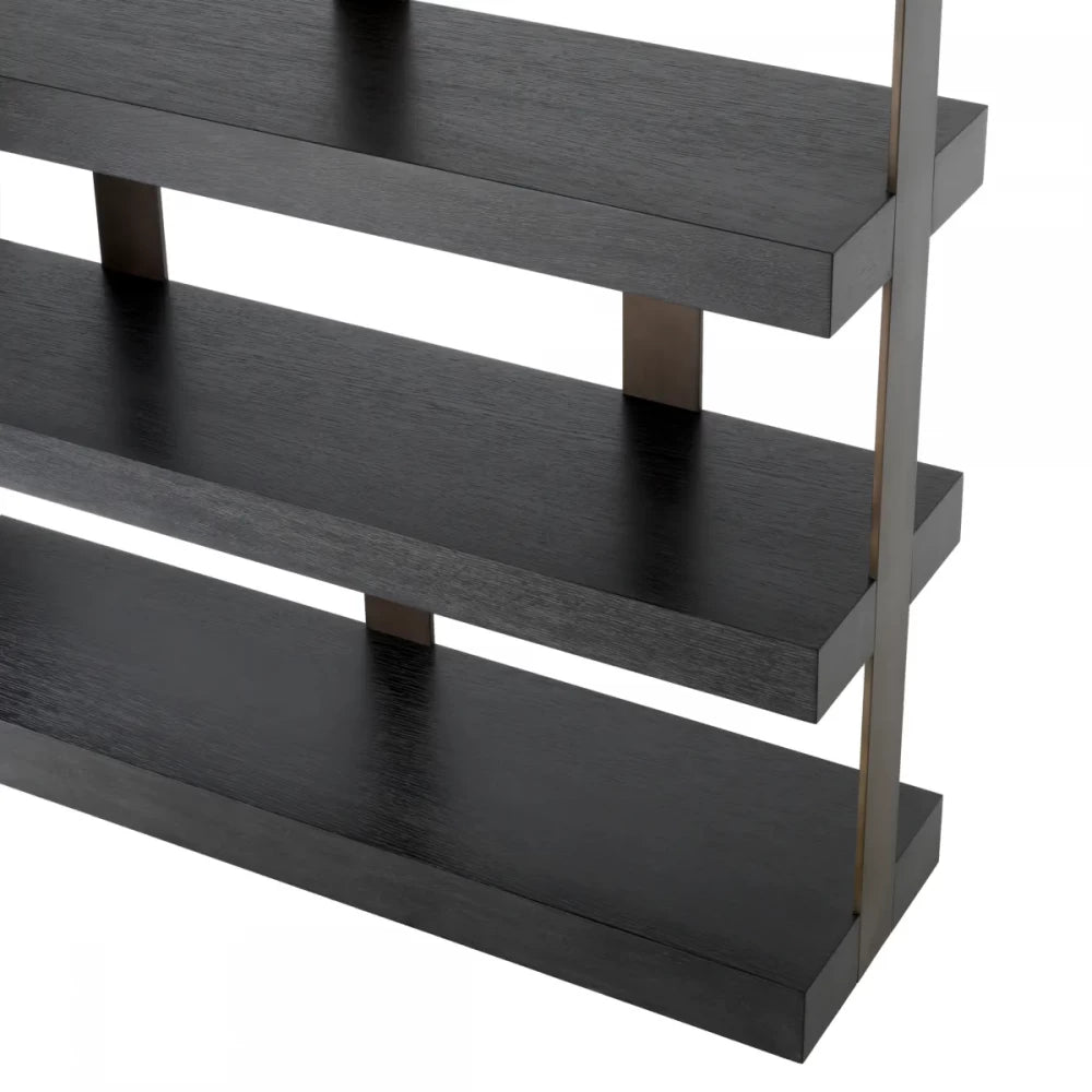 Biblioteca din Furnir de stejar Gri carbune si Metal Bronz L150xH230cm Eichholtz Dalmar