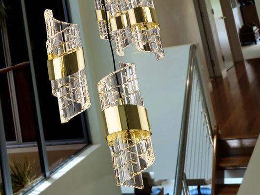 Candelabru din Metal Negru si Acril Transparent/Auriu 91W D70xH350cm Iliada