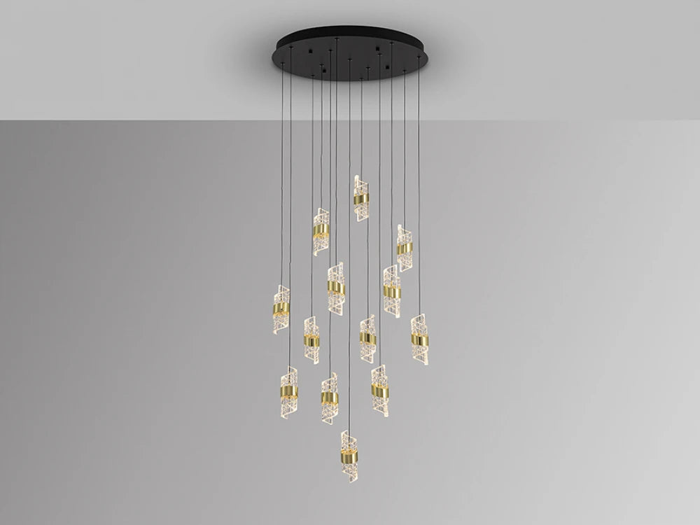 Candelabru din Metal Negru si Acril Transparent/Auriu 91W D70xH350cm Iliada