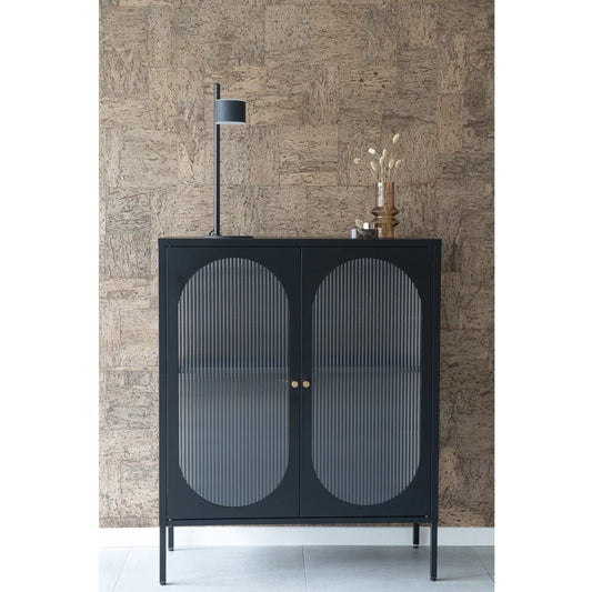 Comoda cu 2 usi din Sticla transparenta si Metal Negru L90xH110cm Adelaide