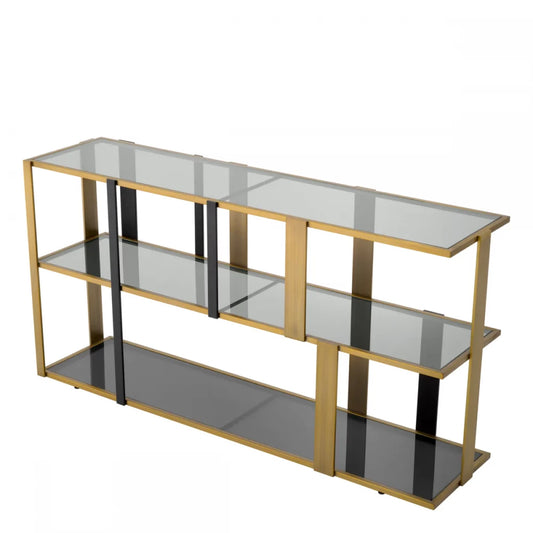 Comoda din Otel inoxidabil Alama si Sticla securizata Fumuriu L178xH89.5cm Clio Eichholtz