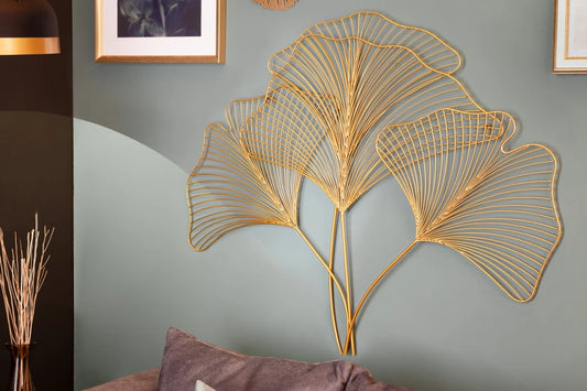 Decoratiune de perete din Metal Auriu H76xL90cm Ginkgo