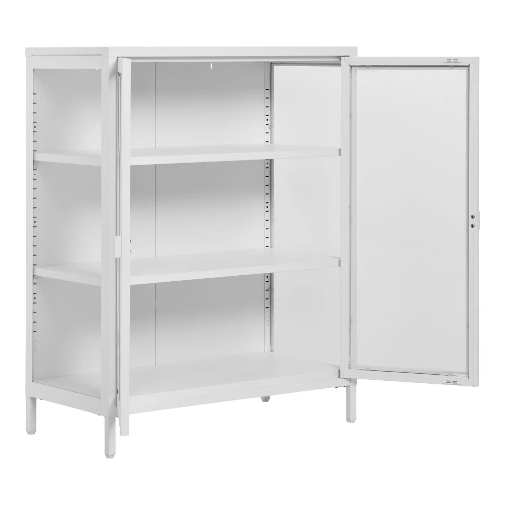 Dulap cu 2 usi din Sticla transparenta si Metal Alb L80xH101cm Brisbane