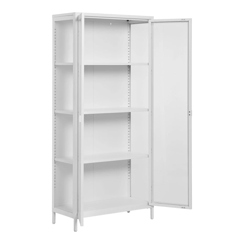 Dulap cu 2 usi din Sticla transparenta si Metal Alb L80xH175cm Brisbane
