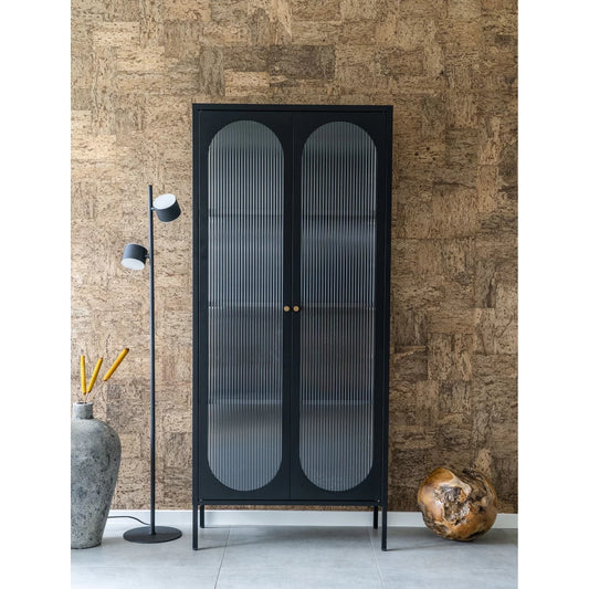 Dulap cu 2 usi din Sticla transparenta si Metal Negru L80xH180cm Adelaide