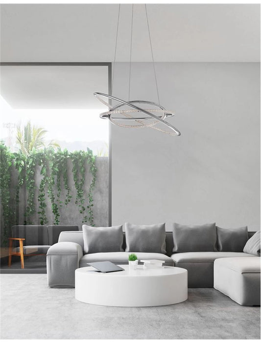 Lustra structura din Aluminiu Argintiu si abajur din Acrilic Transparent H120xL60cm IP20 53W 5071lm 3000k LIVORNO