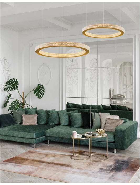 Lustra structura din Aluminiu Auriu antichizat si abajur din Acrilic Transparent H120xL60cm IP20 60W 3530lm 3000k FIORE