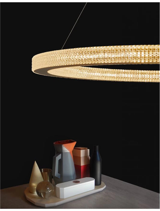 Lustra structura din Aluminiu Auriu antichizat si abajur din Acrilic Transparent H120xL80cm IP20 80W 4452lm 3000k FIORE