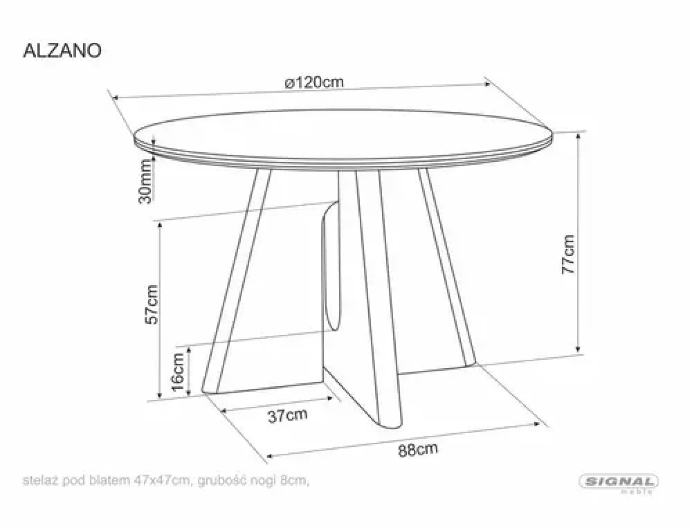 Masa rotunda fixa - blat- mdf+ ceramică Pandoro, picior furnir de stejar D120cmxH77cm Alzano