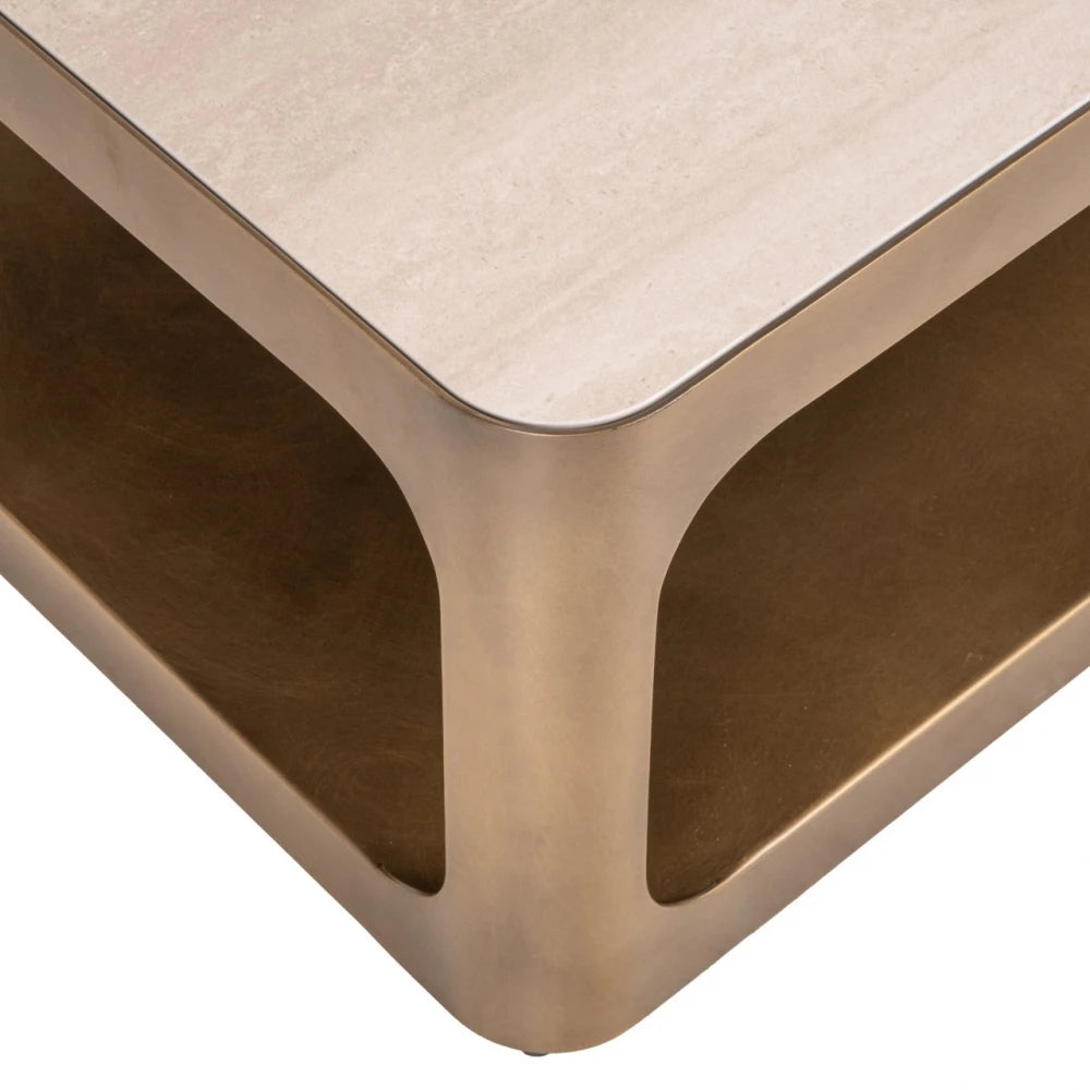 Masuta de cafea din Metal Alama si Ceramica/Sticla Bej/Negru L130xH35cm Claridge Richmond interiors