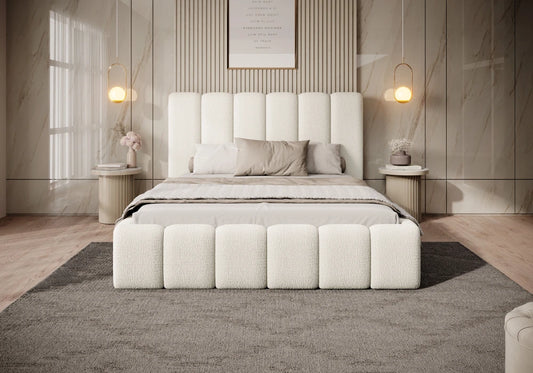 Pat 140 x 200 tapitat cu Stofa boucle Abriamo Alb Arden