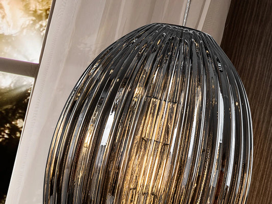 Pendul din Metal Argintiu si Sticla Gri Fumuriu 20W D30xH200cm Ovila