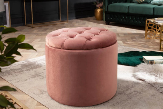 Puf cu spatiu de depozitare din Catifea Roz H43xD50cm Modern Barock