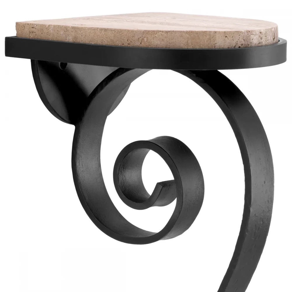 Raft de perete din Travertin Bej si Metal Negru L31xH102cm Ophira Eichholtz