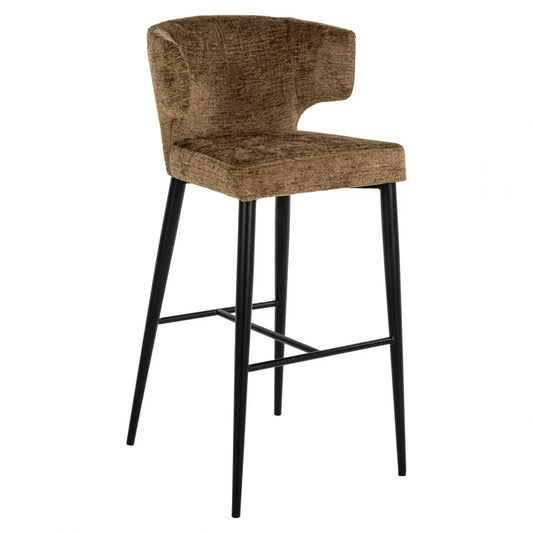 Scaun de bar din Chenille Maro si Metal Negru L52xH102cm Taylor Richmond interiors