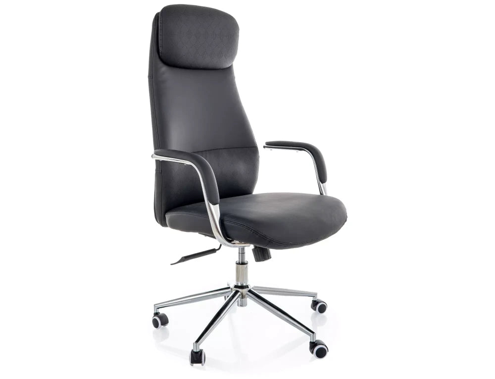 Scaun de birou din Piele ecologica Negru si Metal Argintiu H117-125xL65xA67cm Q-05