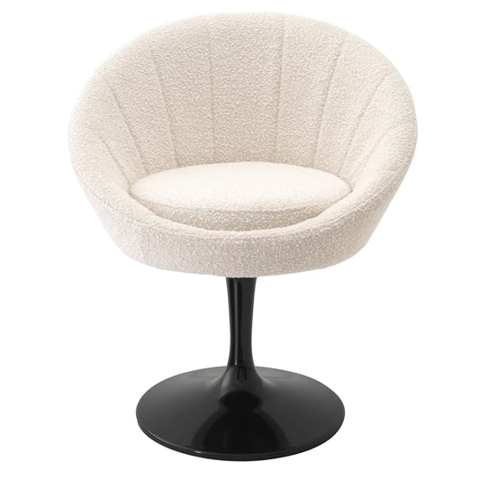 Scaun pivotant tapitat cu Stofa boucle Crem cu picioare din Metal Negru H78.5xL67xA57cm O'Neill Eichholtz